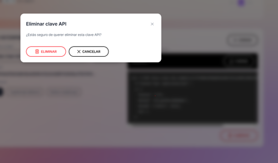 Modal de confirmación Eliminar clave API