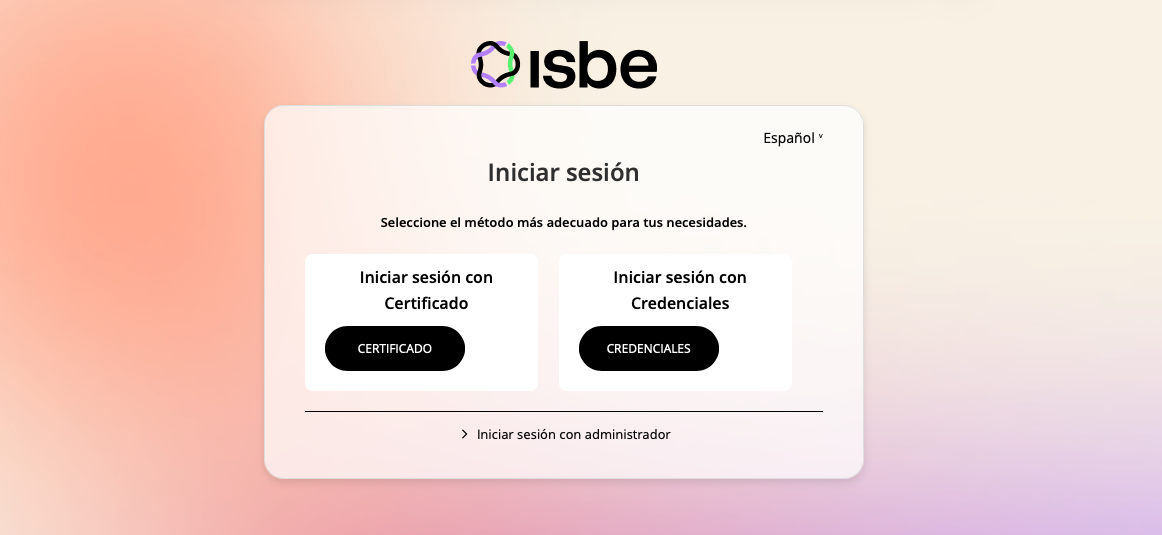 Pantalla de login — opción Certificado