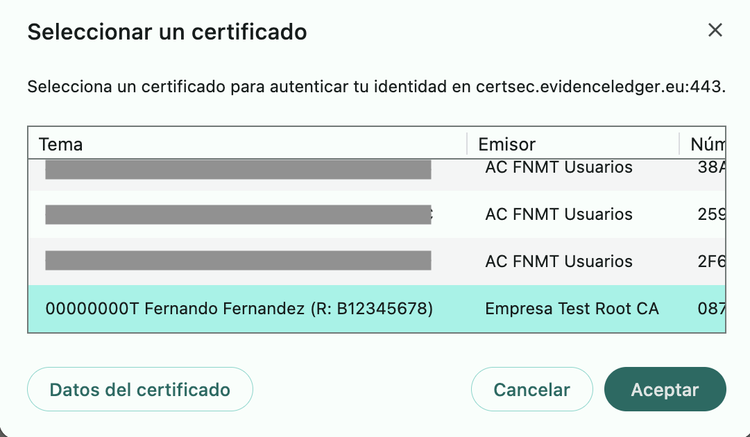 Selección del Certificado Digital en el navegador