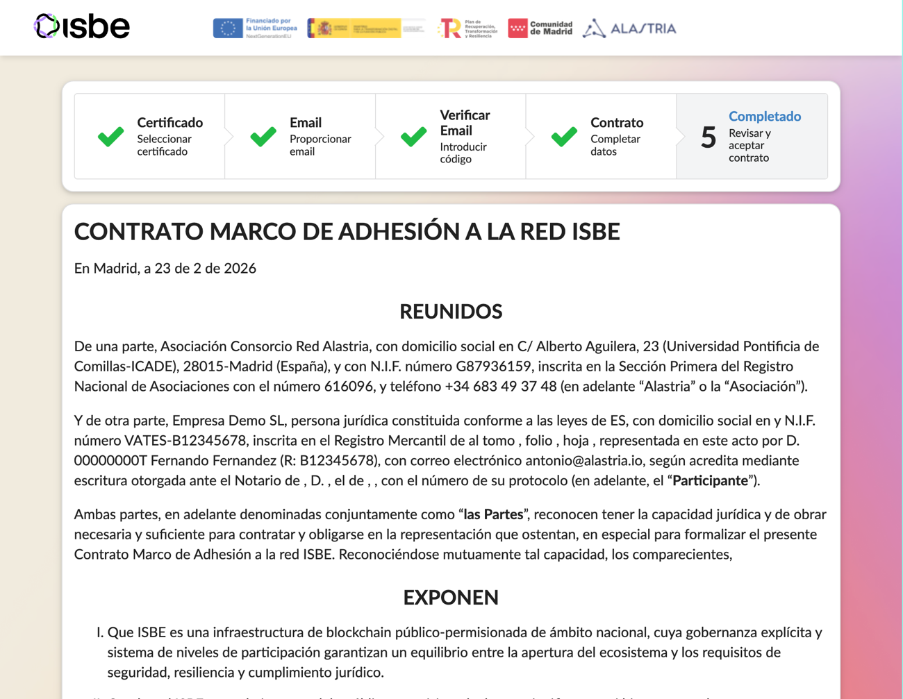 Aceptación de condiciones del contrato