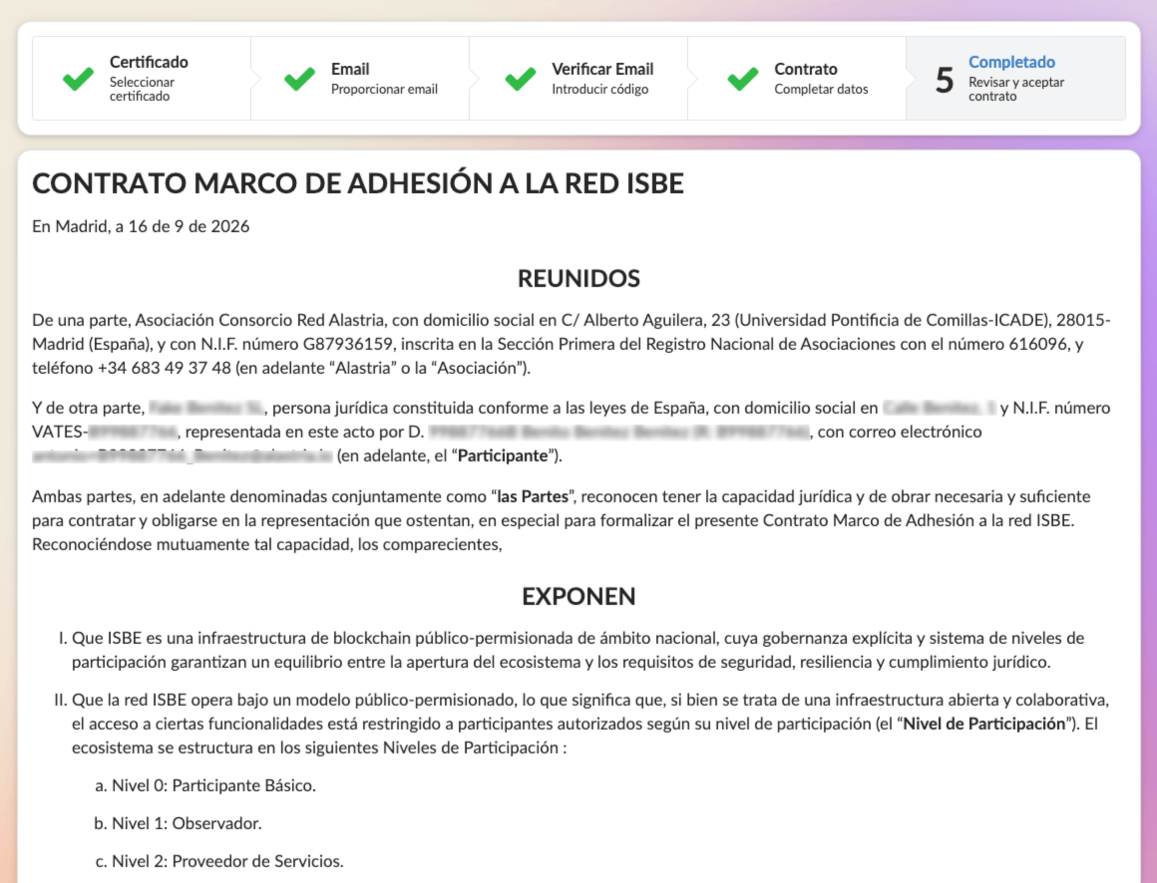 Contrato Marco de Adhesión a ISBE cumplimentado