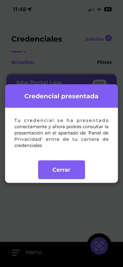 Credencial presentada correctamente