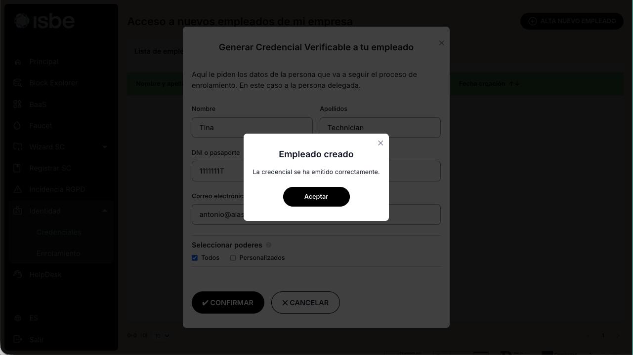 Confirmación de emisión de Credencial Verificable