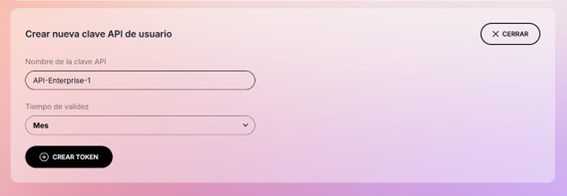 Create new user API key form