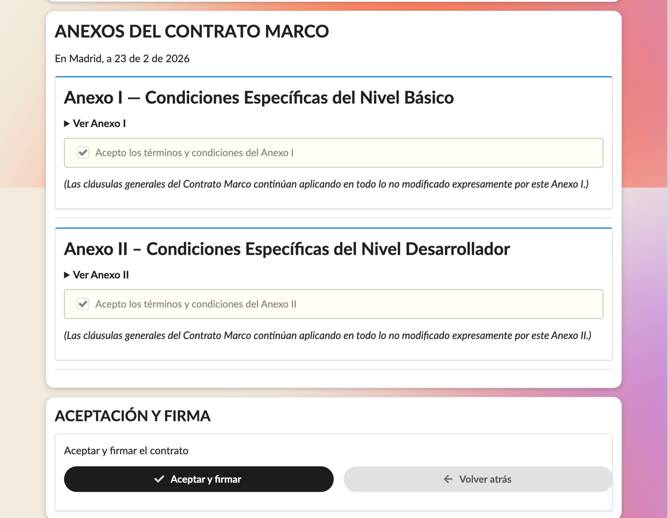 Digital signing of the contract
