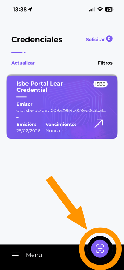 Scanning the QR code from the app