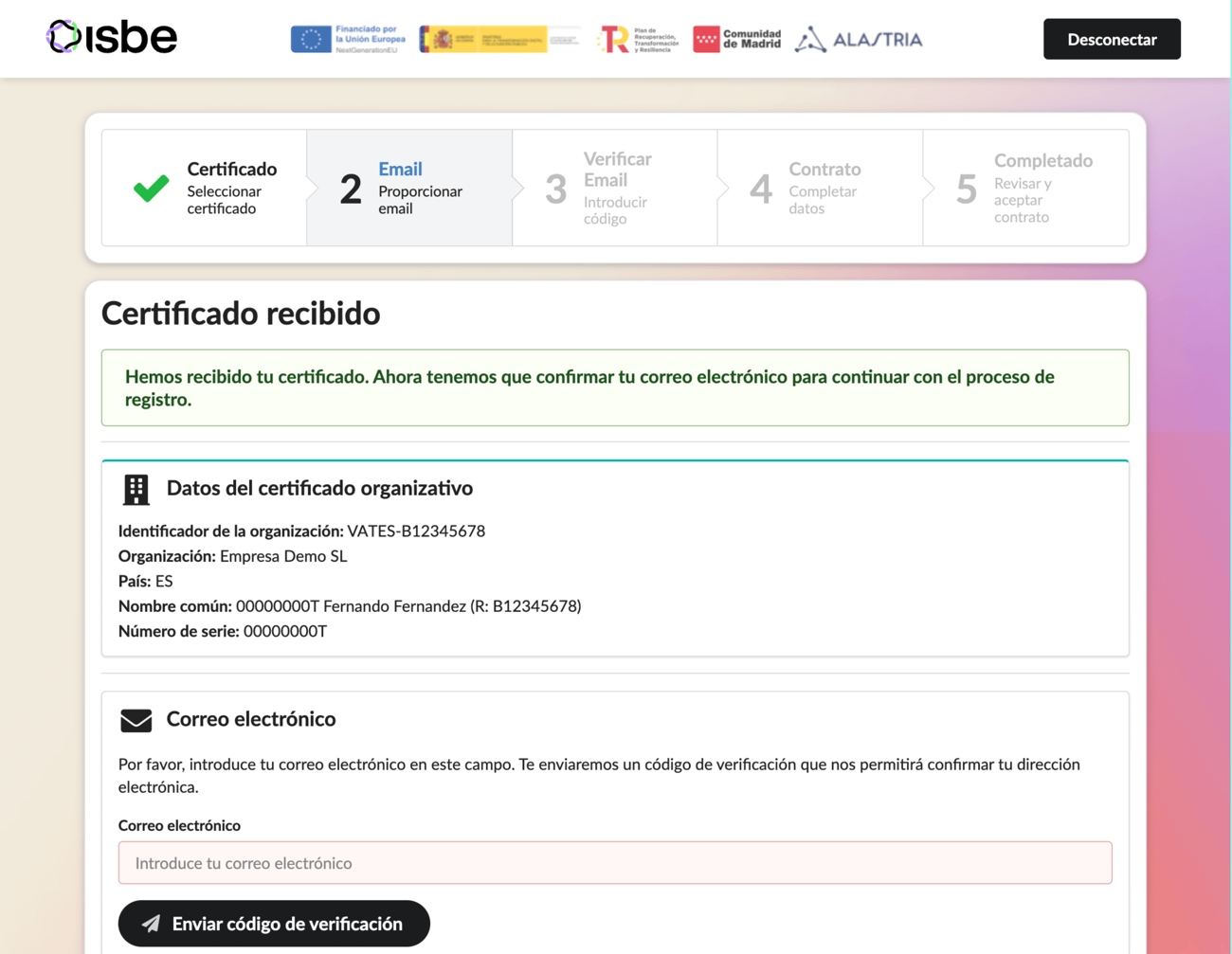 Registration data form